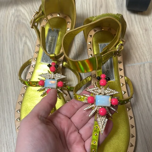 Ivy Kirzhner Babel Sandals Studded Metallic Yellow and Gold Size 8