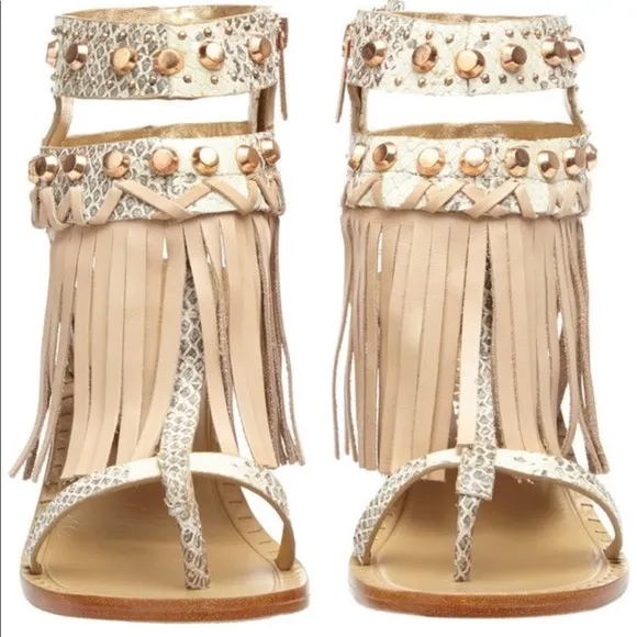 Ivy Kirzhner Leather Fringe Studded Sandal.