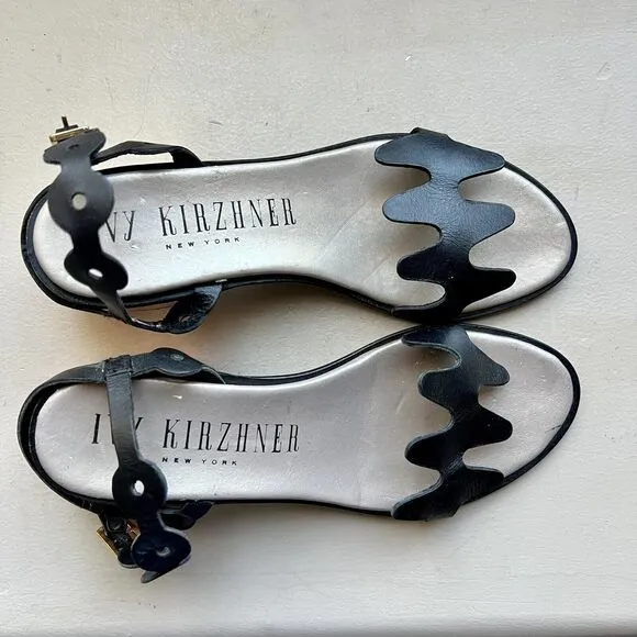 Ivy Kirzhner NY Lala Black Leather w/ Rose Gold Block Heel Sandal 38.5 US 8 - 8.