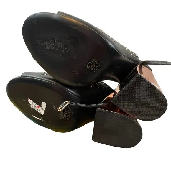 Ivy Kirzhner Black Rose Gold New Epoque Studded Leather Sandals Size 7