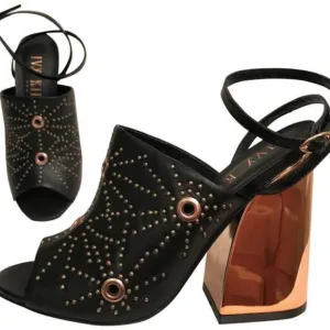 Ivy Kirzhner Black Rose Gold New Epoque Studded Leather Sandals Size 7