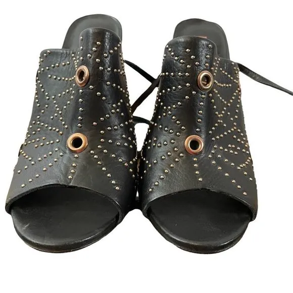 Ivy Kirzhner Black Rose Gold New Epoque Studded Leather Sandals Size 7