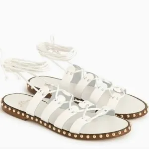 J. Crew Gold Studded White Wrap Gladiator Sandals A4966 Leather Shoes sz.7