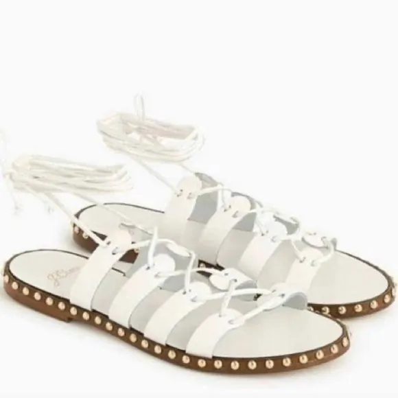 J. Crew Gold Studded White Wrap Gladiator Sandals A4966 Leather Shoes sz.7