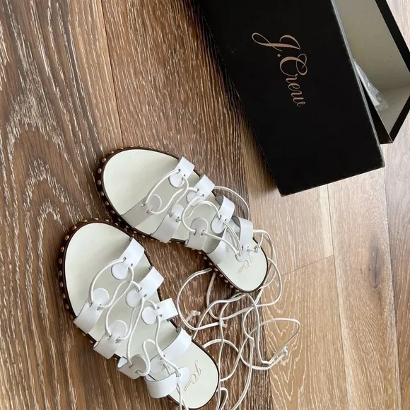 J. Crew Gold Studded White Wrap Gladiator Sandals A4966 Leather Shoes sz.7