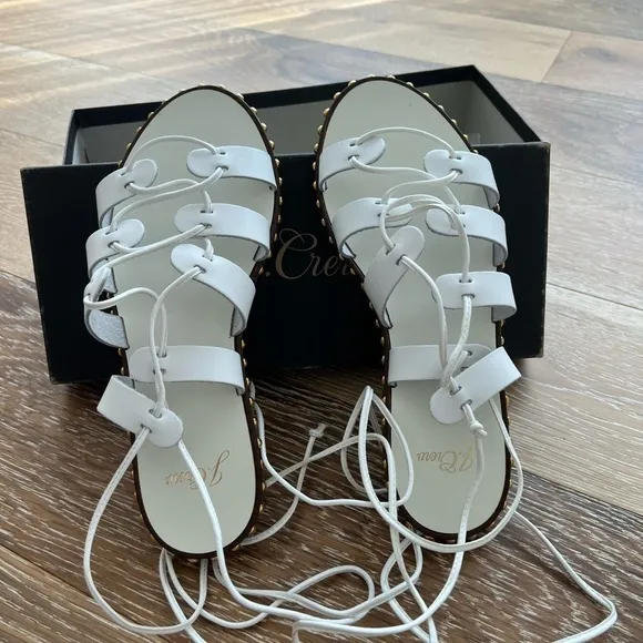 J. Crew Gold Studded White Wrap Gladiator Sandals A4966 Leather Shoes sz.7