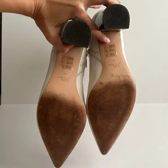 J. Crew Ivory Pointed-Toe Sadie Boots In Leather With Tortoise Heel Size 10