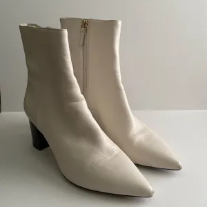 J. Crew Ivory Pointed-Toe Sadie Boots In Leather With Tortoise Heel Size 10