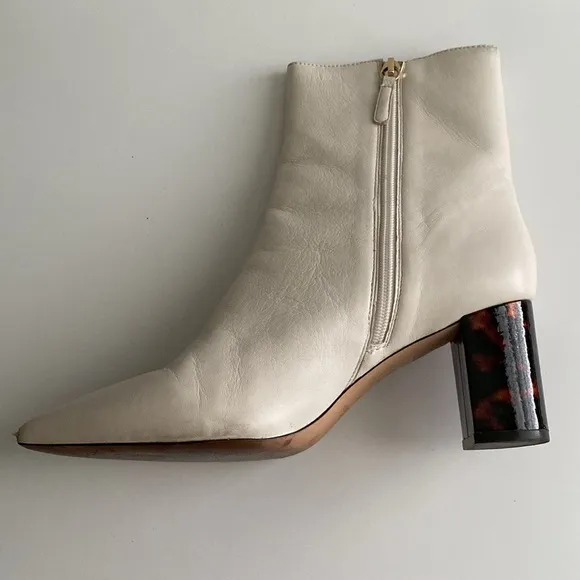 J. Crew Ivory Pointed-Toe Sadie Boots In Leather With Tortoise Heel Size 10