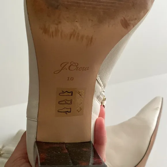 J. Crew Ivory Pointed-Toe Sadie Boots In Leather With Tortoise Heel Size 10