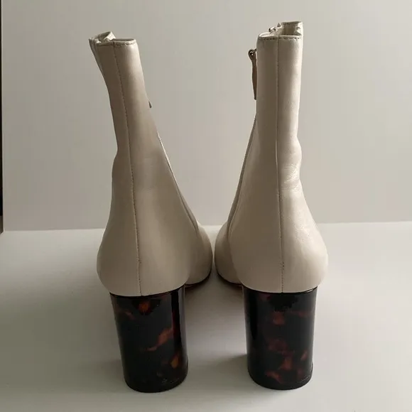 J. Crew Ivory Pointed-Toe Sadie Boots In Leather With Tortoise Heel Size 10