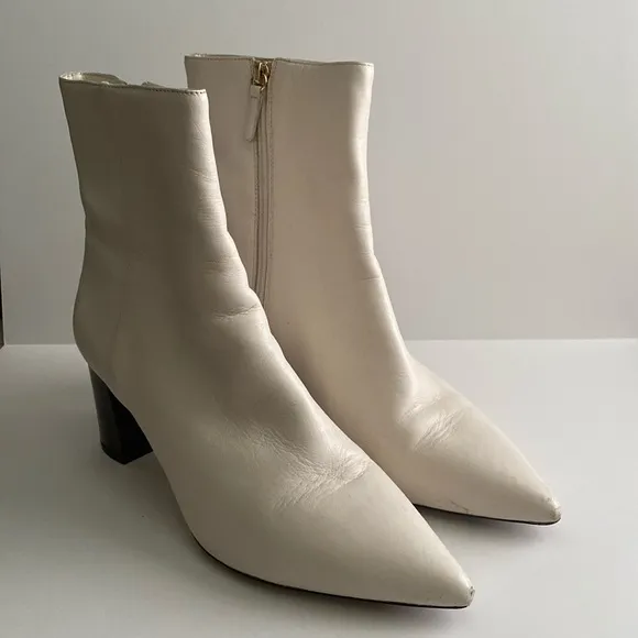 J. Crew Ivory Pointed-Toe Sadie Boots In Leather With Tortoise Heel Size 10
