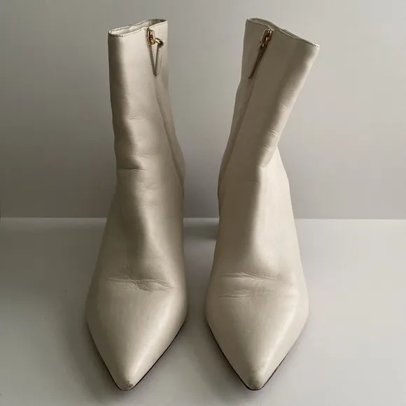 J. Crew Ivory Pointed-Toe Sadie Boots In Leather With Tortoise Heel Size 10