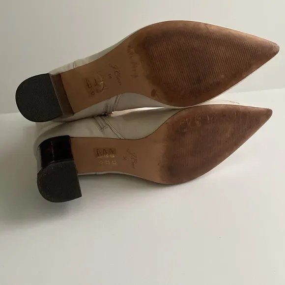 J. Crew Ivory Pointed-Toe Sadie Boots In Leather With Tortoise Heel Size 10