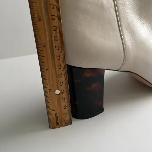 J. Crew Ivory Pointed-Toe Sadie Boots In Leather With Tortoise Heel Size 10