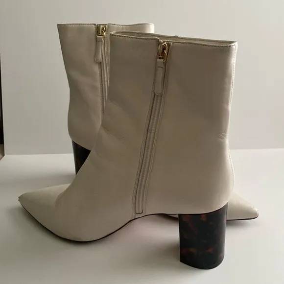 J. Crew Ivory Pointed-Toe Sadie Boots In Leather With Tortoise Heel Size 10