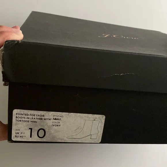 J. Crew Ivory Pointed-Toe Sadie Boots In Leather With Tortoise Heel Size 10