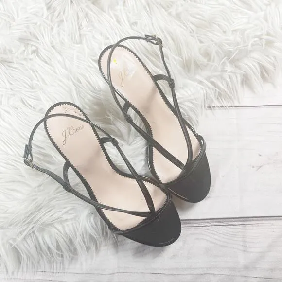 J. Crew Patent Bare Slingback Sandals in Black Size 8.5