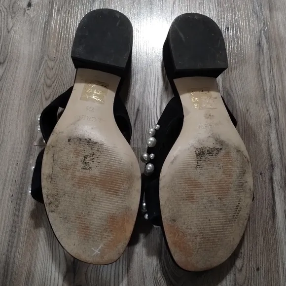 J. Crew Suede Pearl Studded Double Strap Slide Sandals Women's Size 7.5