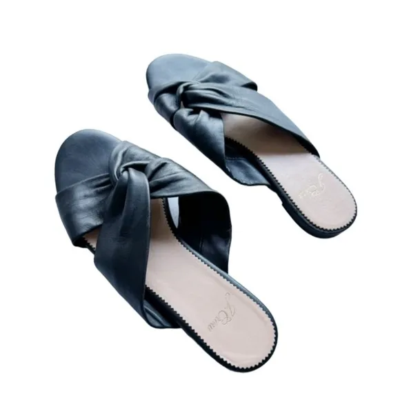 J. Crew Twisted Knot Sandals Black Soft Leather Sz 7.5 #L5472