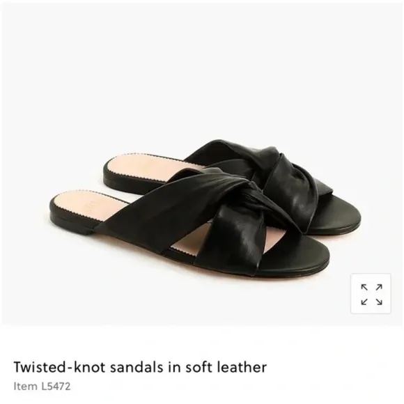 J. Crew Twisted Knot Sandals Black Soft Leather Sz 7.5 #L5472