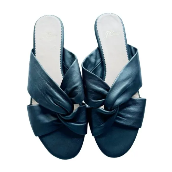 J. Crew Twisted Knot Sandals Black Soft Leather Sz 7.5 #L5472