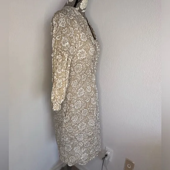 J McLaughlin Beach House Floral Sabina Mini Dress in Taupe- Size Small