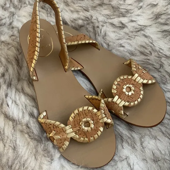 JACK ROGERS leather cork Lilliana slingback sandals
