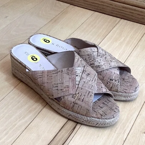 Jack Rogers slotted Sloane Cork Espadrille Mid wedge Sandals Size 9