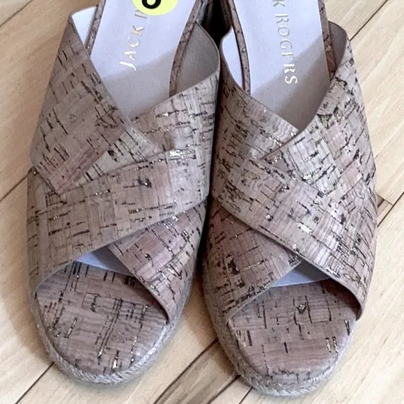 Jack Rogers slotted Sloane Cork Espadrille Mid wedge Sandals Size 9