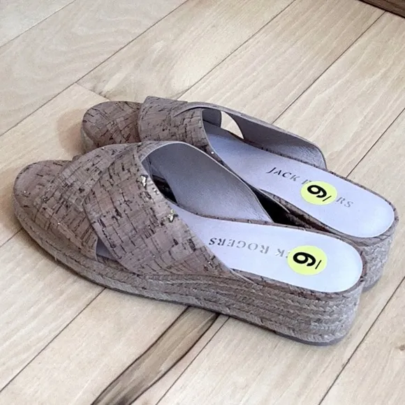 Jack Rogers slotted Sloane Cork Espadrille Mid wedge Sandals Size 9