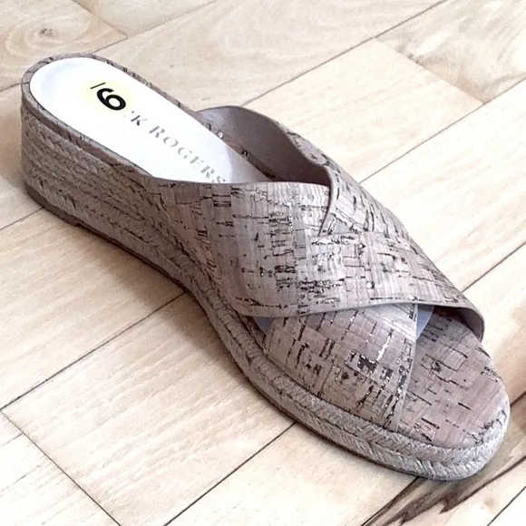 Jack Rogers slotted Sloane Cork Espadrille Mid wedge Sandals Size 9