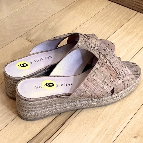 Jack Rogers slotted Sloane Cork Espadrille Mid wedge Sandals Size 9