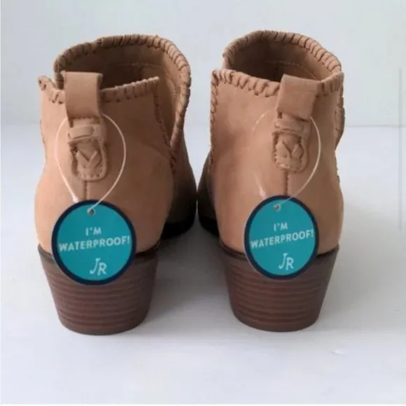 Jack Rogers Suede Ankle Boots Tan Oak Waterproof Layla Booties size 8.5 NEW