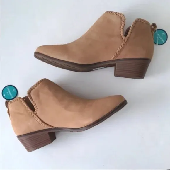 Jack Rogers Suede Ankle Boots Tan Oak Waterproof Layla Booties size 8.5 NEW