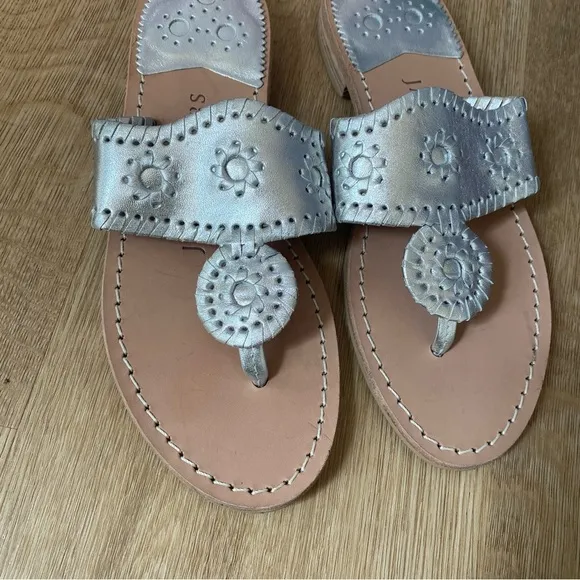 Jack Rogers Womens Jacks FlatSandal Leather Metallic Slide Sandals NEW