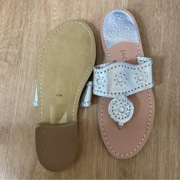 Jack Rogers Womens Jacks FlatSandal Leather Metallic Slide Sandals NEW