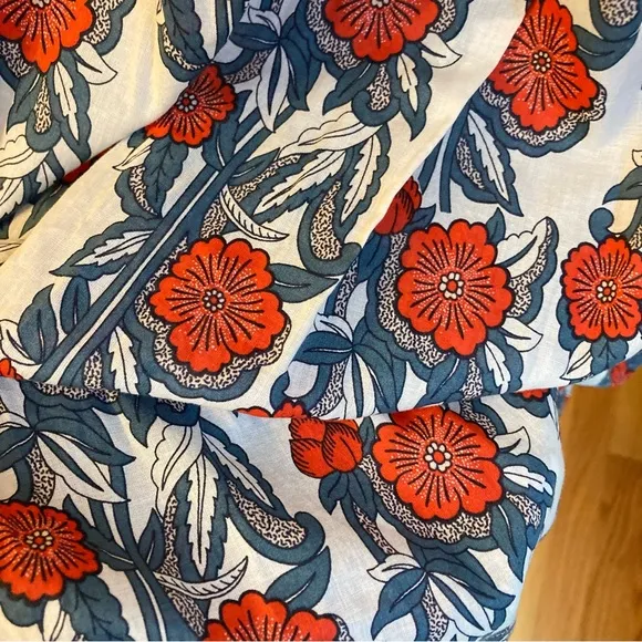 JCREW Beach Red White Blue Poppy Floral Print V Neck Cotton Maxi Dress Cover