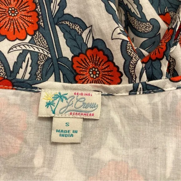 JCREW Beach Red White Blue Poppy Floral Print V Neck Cotton Maxi Dress Cover
