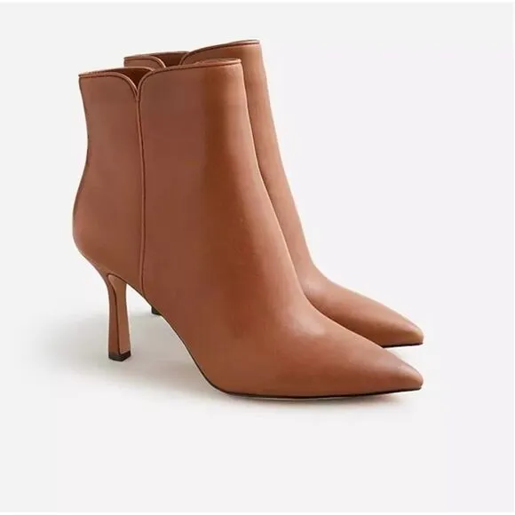 J.Crew $228 Pointed Toe Ankle Boots in Leather Deep Caramel Size 12 BT913
