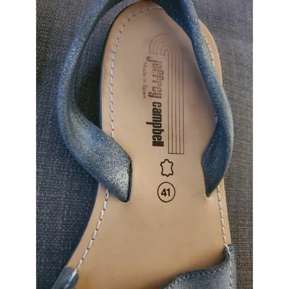 JEFFERY CAMPBELL Sandals Silver Leather Tire Tread Sole Sz 10.5 Made In SPAIN