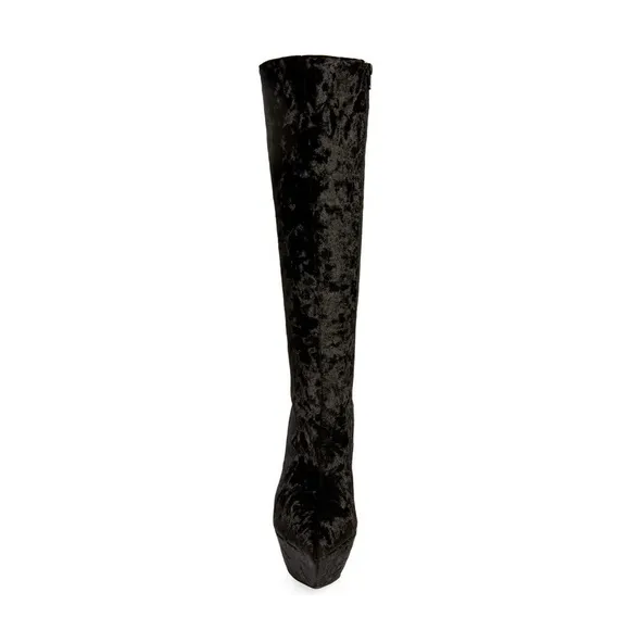 Jeffrey Campbell Black Velvet Knee High Pointed Platform Boots size 7 runs small