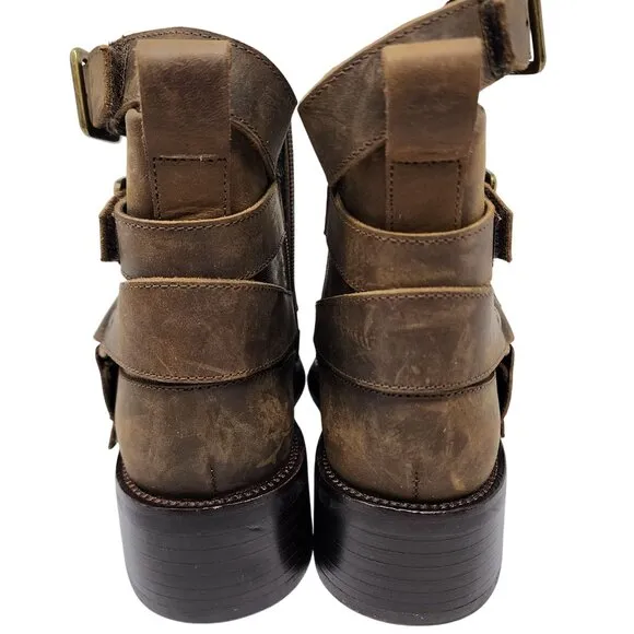 Jeffrey Campbell Brown Leather Belted-Up Buckle Ankle Boots  Women's 5