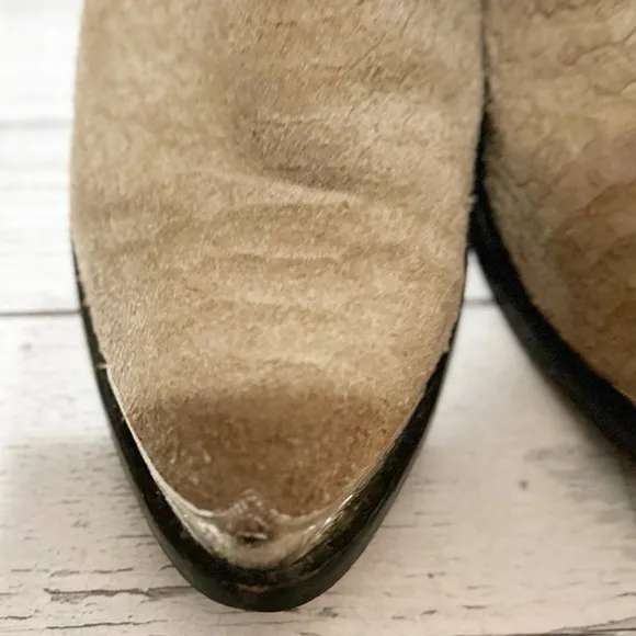 JEFFREY CAMPBELL Cromwell Khaki Matte Snake Pointed Toe Cowboy Boots S  6.5