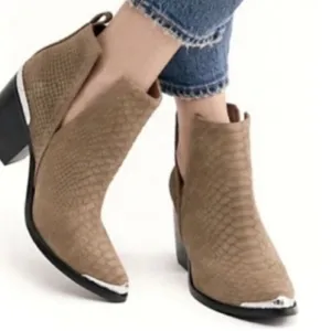 JEFFREY CAMPBELL Cromwell Khaki Matte Snake Pointed Toe Cowboy Boots S  6.5