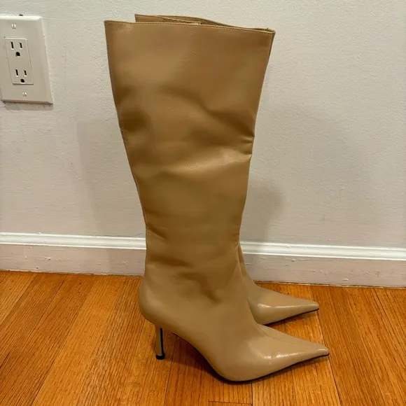 Jeffrey Campbell | Darlings Pointed Toe Heeled Boots In Bone Tan Color Size 8.5