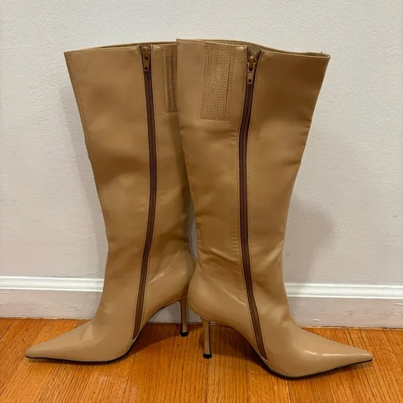 Jeffrey Campbell | Darlings Pointed Toe Heeled Boots In Bone Tan Color Size 8.5