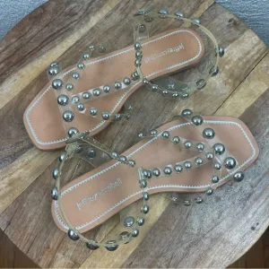 Jeffrey Campbell l 6/37 Amaryl Clear Silver Studded Leather Square Toe Sandals