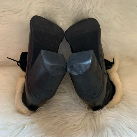 JEFFREY CAMPBELL Shearling Cuff Chunky Lace Up Leather Boots