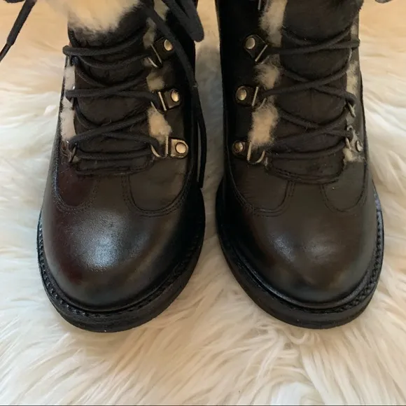 JEFFREY CAMPBELL Shearling Cuff Chunky Lace Up Leather Boots